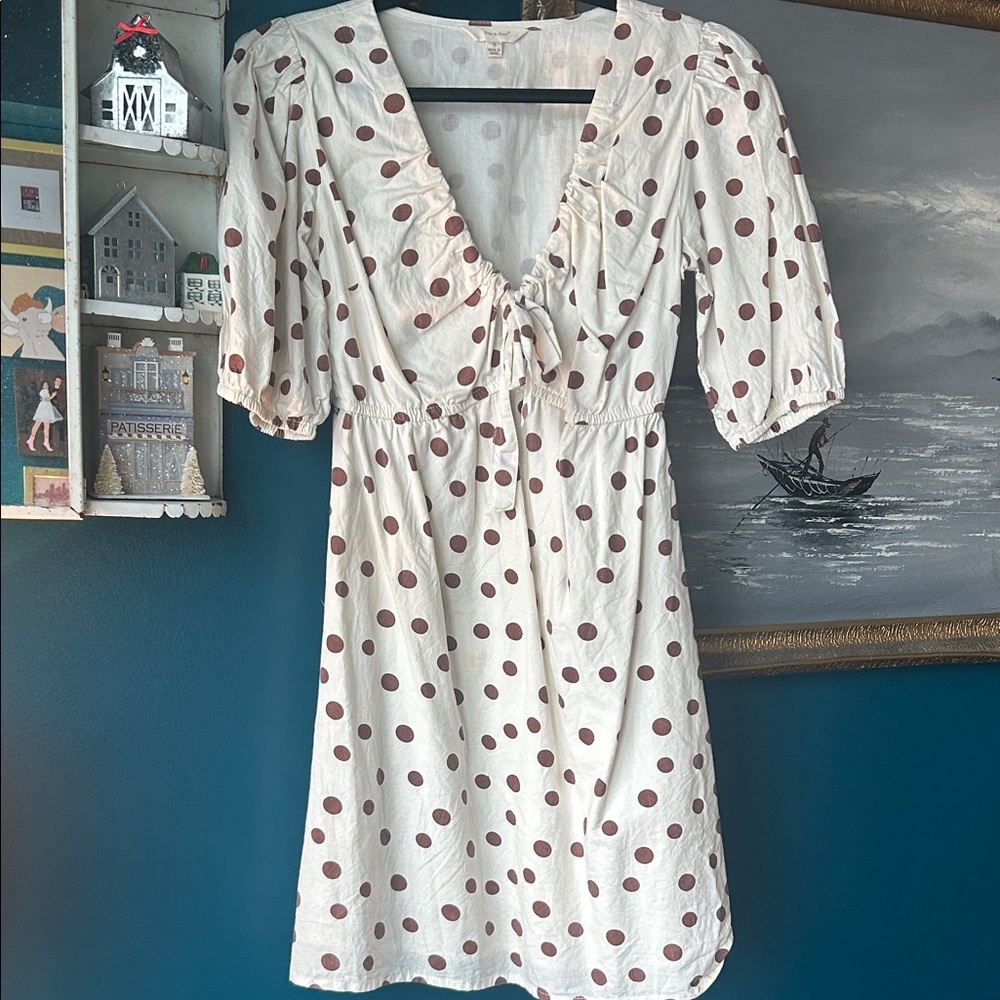 Polka Dot Tie Front Midi Dress – Cottagecore / French Girl